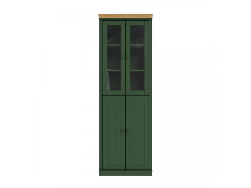 Estante Biblioteca 220 cm com duas portas de madeira e duas portas de vidro na cor verde com cera | Coleção Biblioteca